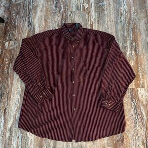 Men’s Vintage Burgundy Striped Casual Button Down Shirt Size 2XL